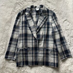 VTG Fashion Bug Blue and White Plaid Lightweight Blazer Jacket
